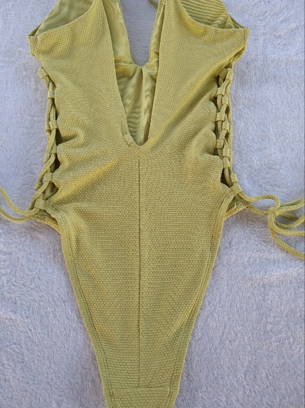 aerie Textured One-Piece Swimsuit in Light Olive Green